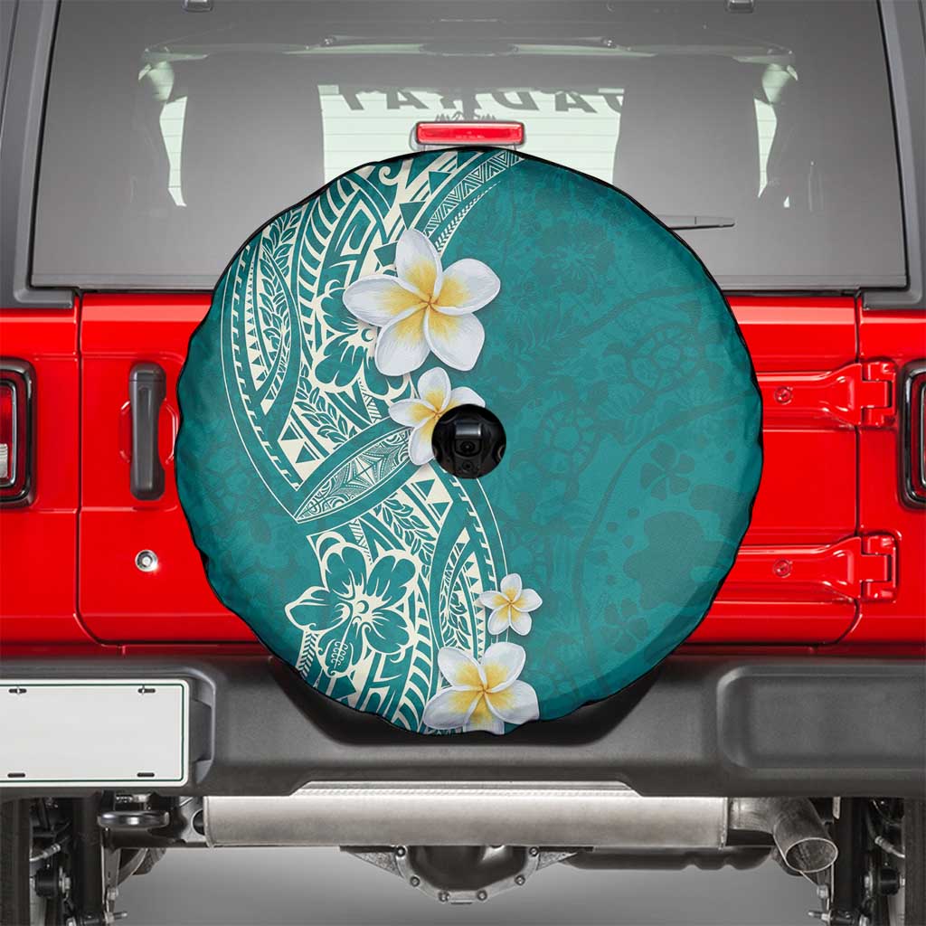 Plumeria Spare Tire Cover Polynesian Tribal Frangipani Teal LT03 - Polynesian Pride