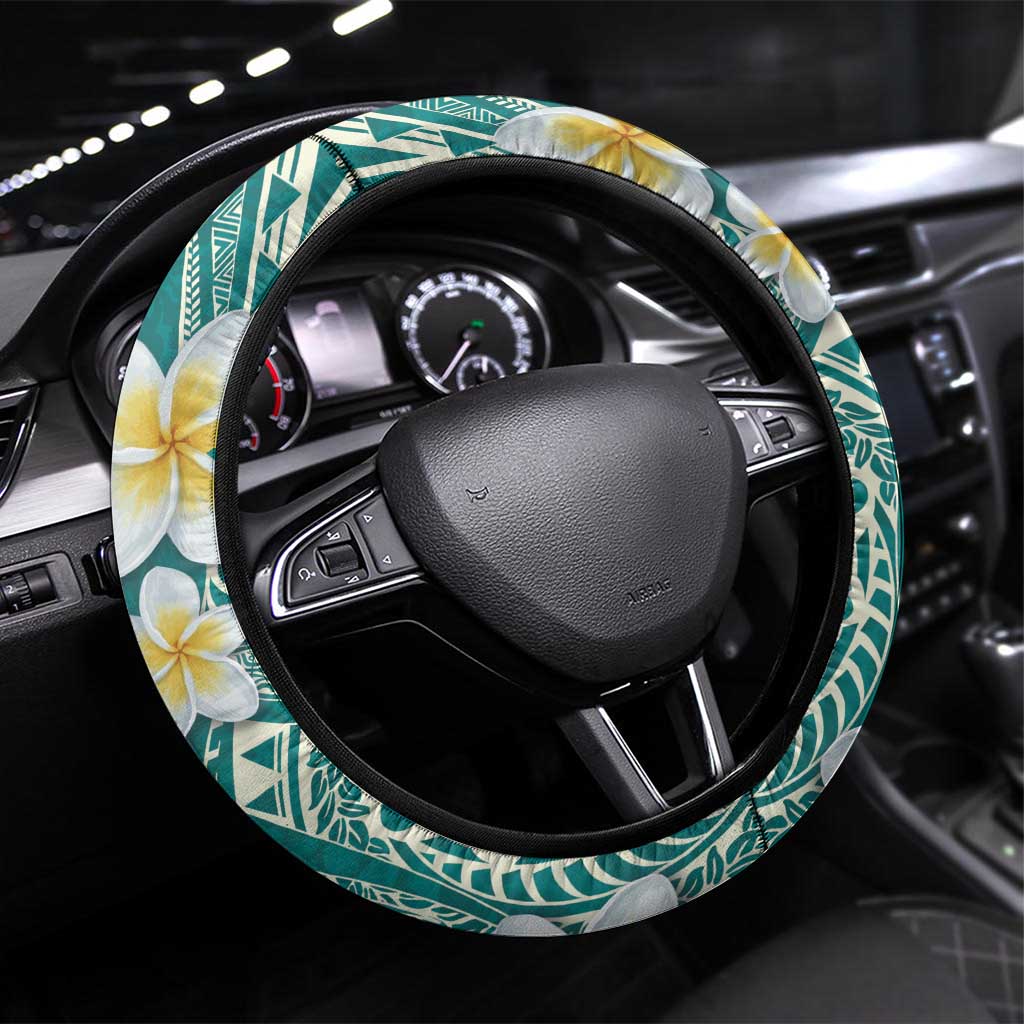 Plumeria Steering Wheel Cover Polynesian Tribal Frangipani Teal LT03 Universal Fit Teal - Polynesian Pride