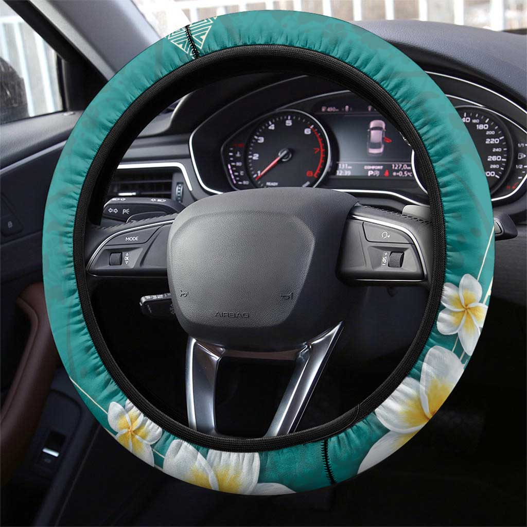 Plumeria Steering Wheel Cover Polynesian Tribal Frangipani Teal LT03 - Polynesian Pride