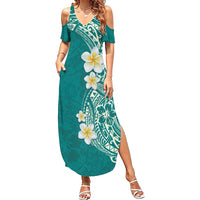 Plumeria Summer Maxi Dress Polynesian Tribal Frangipani Teal LT03 Women Teal - Polynesian Pride
