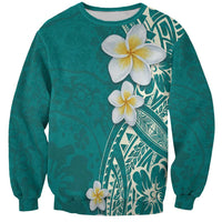 Plumeria Sweatshirt Polynesian Tribal Frangipani Teal LT03 Unisex Teal - Polynesian Pride