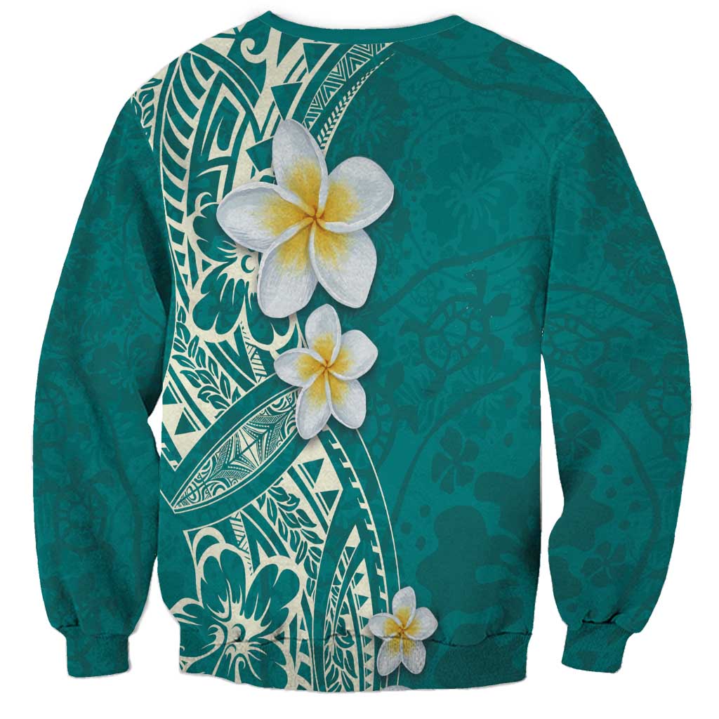 Plumeria Sweatshirt Polynesian Tribal Frangipani Teal LT03 - Polynesian Pride