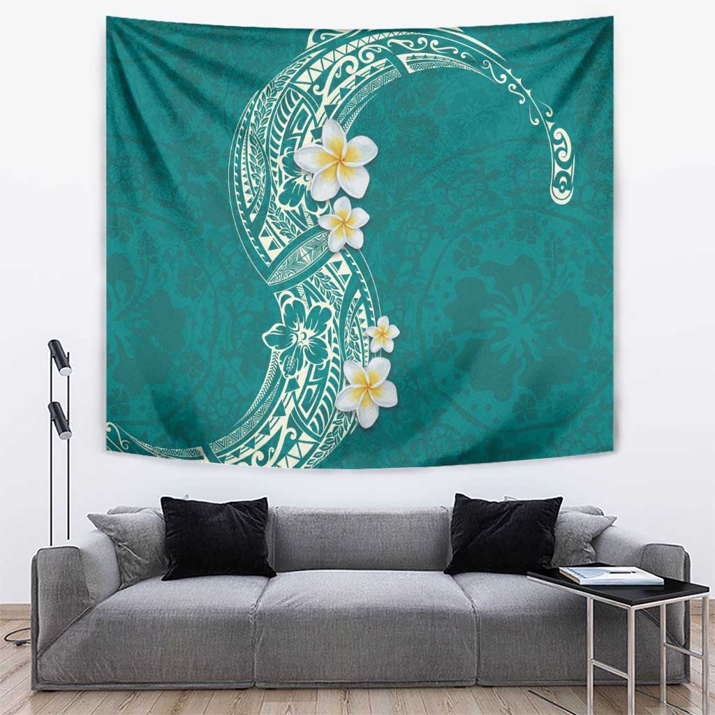 Plumeria Tapestry Polynesian Tribal Frangipani Teal LT03 Teal - Polynesian Pride