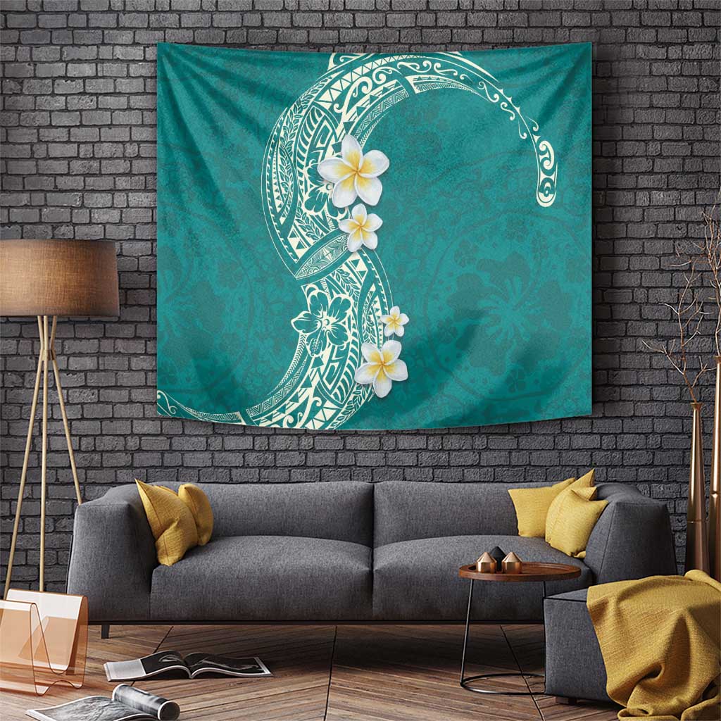 Plumeria Tapestry Polynesian Tribal Frangipani Teal LT03 - Polynesian Pride