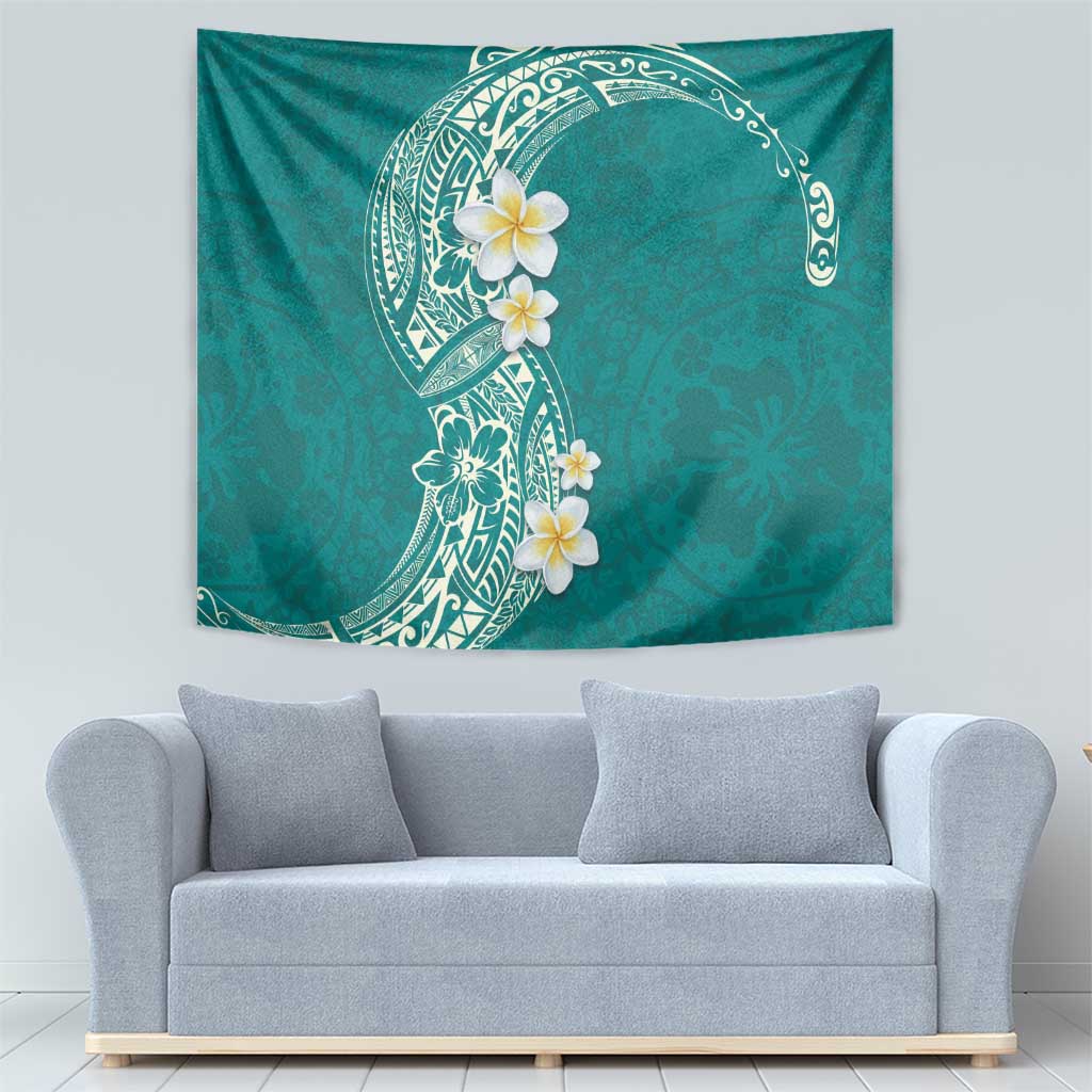 Plumeria Tapestry Polynesian Tribal Frangipani Teal LT03 - Polynesian Pride