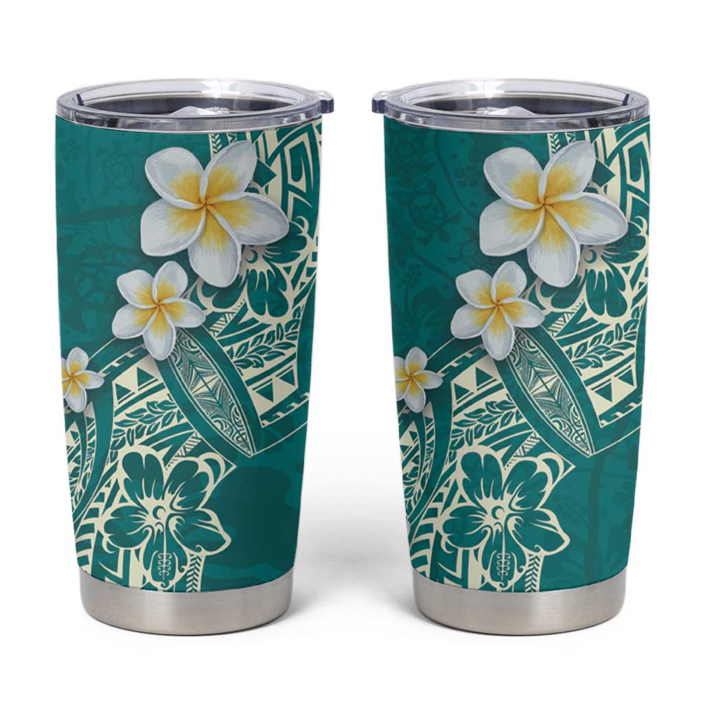Polynesian Tattoos Frangipani Tumbler Cup Hibiscus Turtles and Tribal Motifs Vintage Floral - Teal Color LT03 Teal - Polynesian Pride