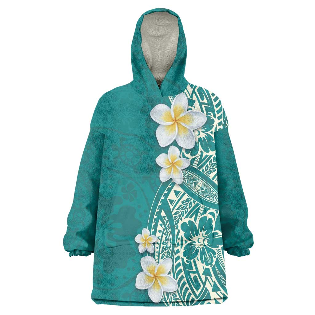 Plumeria Wearable Blanket Hoodie Polynesian Tribal Frangipani Teal LT03 One Size Teal - Polynesian Pride