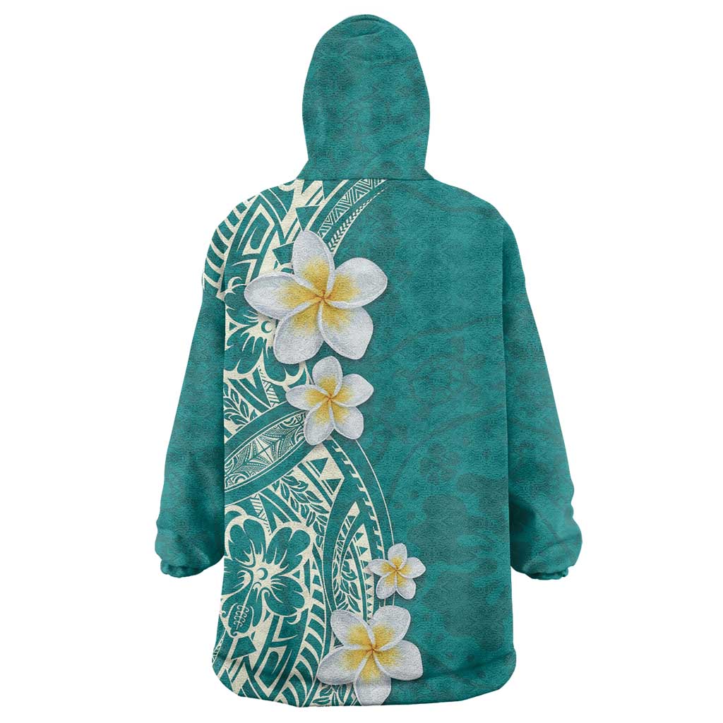 Plumeria Wearable Blanket Hoodie Polynesian Tribal Frangipani Teal LT03 - Polynesian Pride