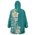 Plumeria Wearable Blanket Hoodie Polynesian Tribal Frangipani Teal