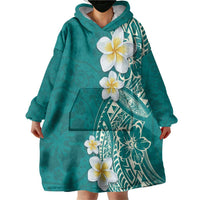 Plumeria Wearable Blanket Hoodie Polynesian Tribal Frangipani Teal LT03 - Polynesian Pride