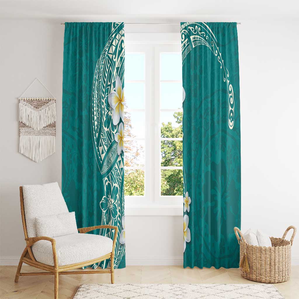 Plumeria Window Curtain Polynesian Tribal Frangipani Teal LT03 - Polynesian Pride