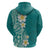 Plumeria Zip Hoodie Polynesian Tribal Frangipani Teal