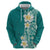 Plumeria Zip Hoodie Polynesian Tribal Frangipani Teal