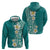 Plumeria Zip Hoodie Polynesian Tribal Frangipani Teal