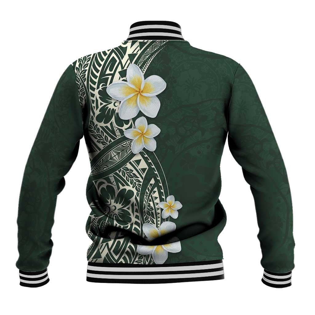 Plumeria Baseball Jacket Polynesian Tribal Frangipani Green LT03 - Polynesian Pride