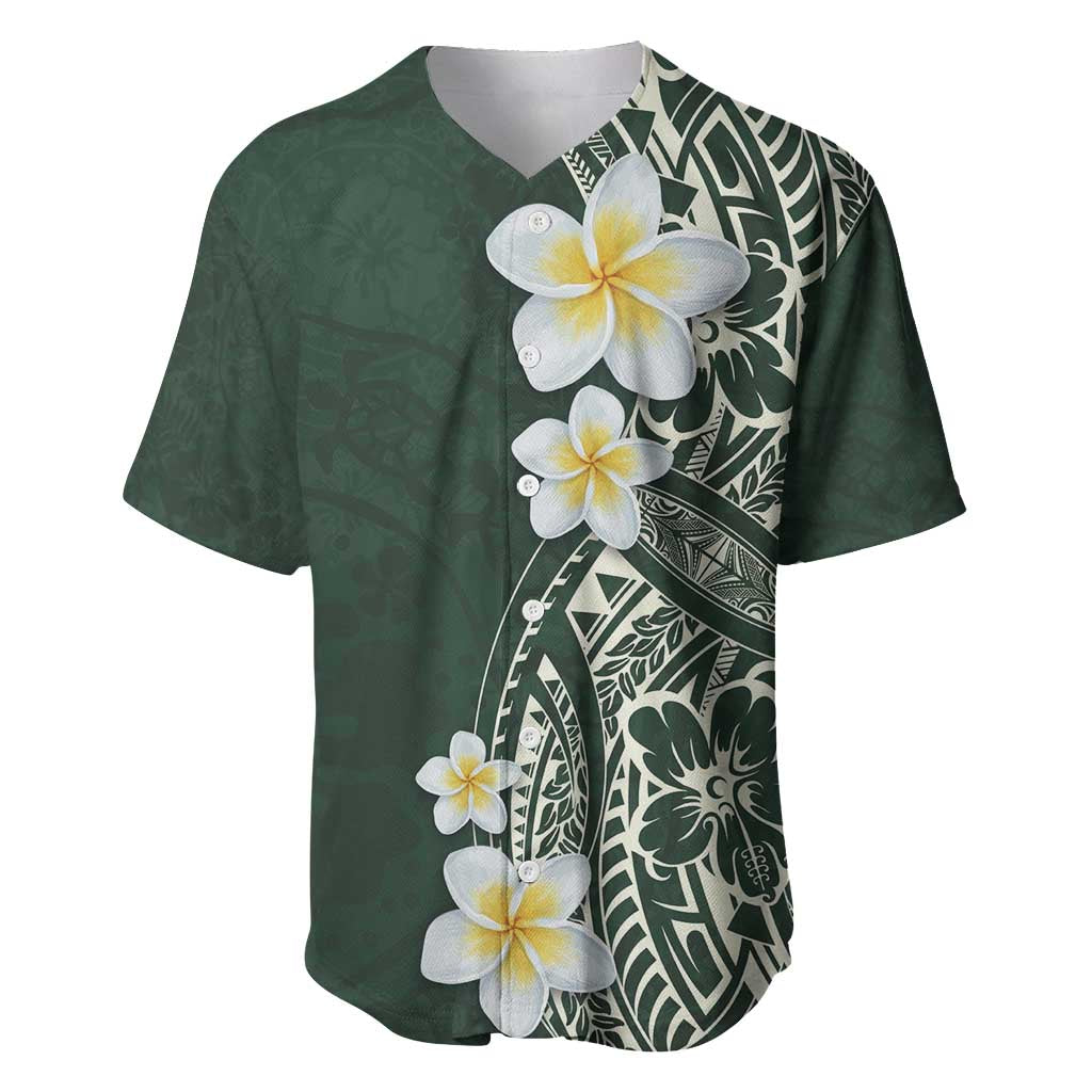 Plumeria Baseball Jersey Polynesian Tribal Frangipani Green