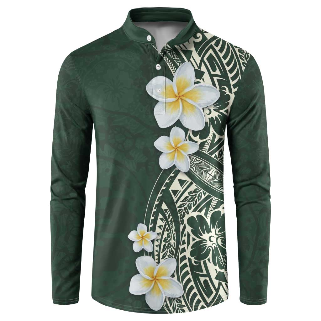 Plumeria Button Sweatshirt Polynesian Tribal Frangipani Green LT03 Green - Polynesian Pride
