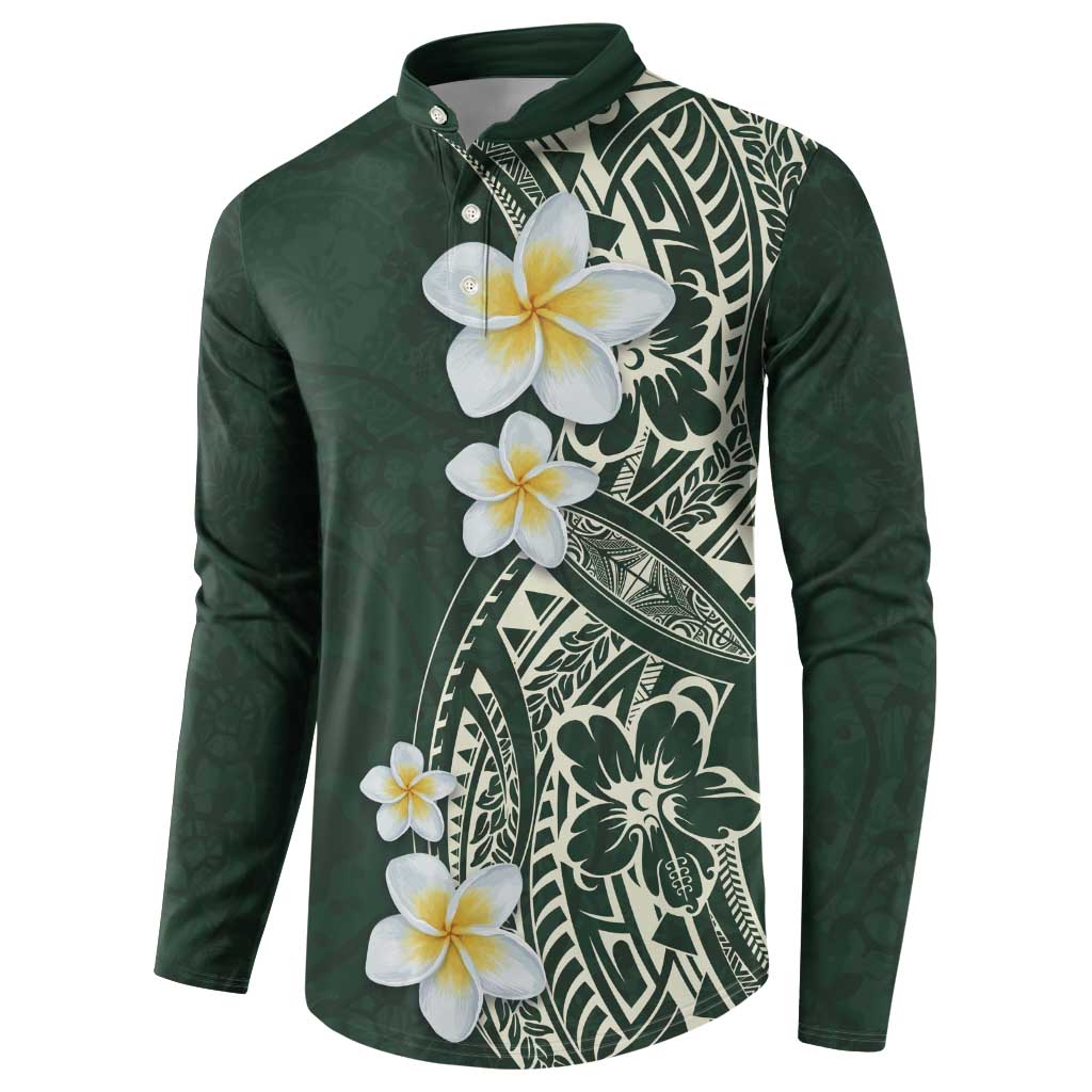 Plumeria Button Sweatshirt Polynesian Tribal Frangipani Green LT03 - Polynesian Pride