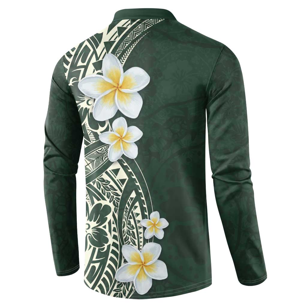 Plumeria Button Sweatshirt Polynesian Tribal Frangipani Green LT03 - Polynesian Pride
