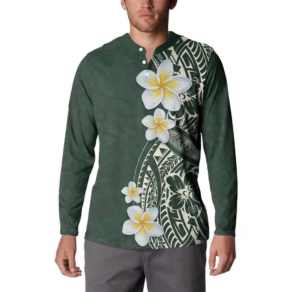Plumeria Button Sweatshirt Polynesian Tribal Frangipani Green LT03 - Polynesian Pride