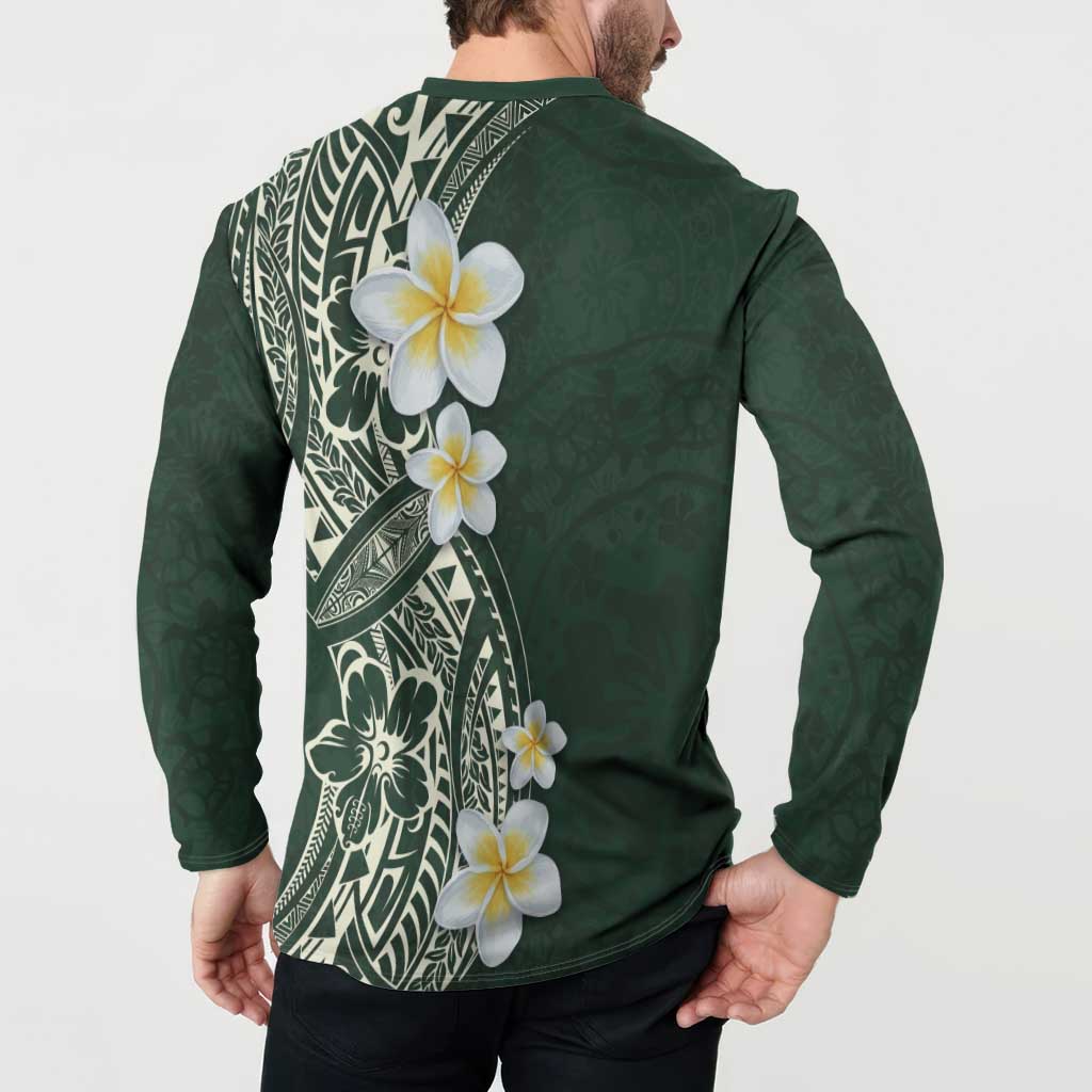 Plumeria Button Sweatshirt Polynesian Tribal Frangipani Green LT03 - Polynesian Pride