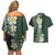Plumeria Couples Matching Off Shoulder Short Dress and Hawaiian Shirt Polynesian Tribal Frangipani Green