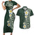 Plumeria Couples Matching Short Sleeve Bodycon Dress and Hawaiian Shirt Polynesian Tribal Frangipani Green