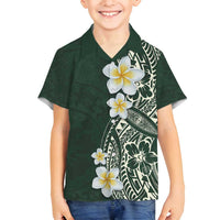 Plumeria Family Matching Long Sleeve Bodycon Dress and Hawaiian Shirt Polynesian Tribal Frangipani Green
