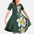 Plumeria Family Matching Off The Shoulder Long Sleeve Dress and Hawaiian Shirt Polynesian Tribal Frangipani Green