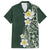 Plumeria Family Matching Off The Shoulder Long Sleeve Dress and Hawaiian Shirt Polynesian Tribal Frangipani Green