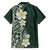 Plumeria Family Matching Off The Shoulder Long Sleeve Dress and Hawaiian Shirt Polynesian Tribal Frangipani Green