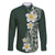 Plumeria Family Matching Off The Shoulder Long Sleeve Dress and Hawaiian Shirt Polynesian Tribal Frangipani Green