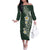 Plumeria Family Matching Off The Shoulder Long Sleeve Dress and Hawaiian Shirt Polynesian Tribal Frangipani Green