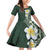 Plumeria Family Matching Off Shoulder Short Dress and Hawaiian Shirt Polynesian Tribal Frangipani Green