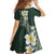 Plumeria Family Matching Off Shoulder Short Dress and Hawaiian Shirt Polynesian Tribal Frangipani Green