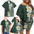 Plumeria Family Matching Off Shoulder Short Dress and Hawaiian Shirt Polynesian Tribal Frangipani Green