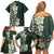 Plumeria Family Matching Off Shoulder Short Dress and Hawaiian Shirt Polynesian Tribal Frangipani Green