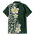 Plumeria Family Matching Off Shoulder Short Dress and Hawaiian Shirt Polynesian Tribal Frangipani Green