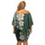 Plumeria Family Matching Off Shoulder Short Dress and Hawaiian Shirt Polynesian Tribal Frangipani Green