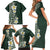 Plumeria Family Matching Short Sleeve Bodycon Dress and Hawaiian Shirt Polynesian Tribal Frangipani Green