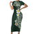 Plumeria Family Matching Short Sleeve Bodycon Dress and Hawaiian Shirt Polynesian Tribal Frangipani Green