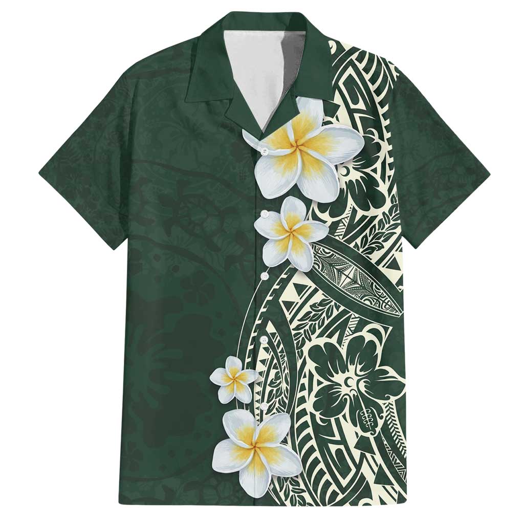 Plumeria Family Matching Summer Maxi Dress and Hawaiian Shirt Polynesian Tribal Frangipani Green
