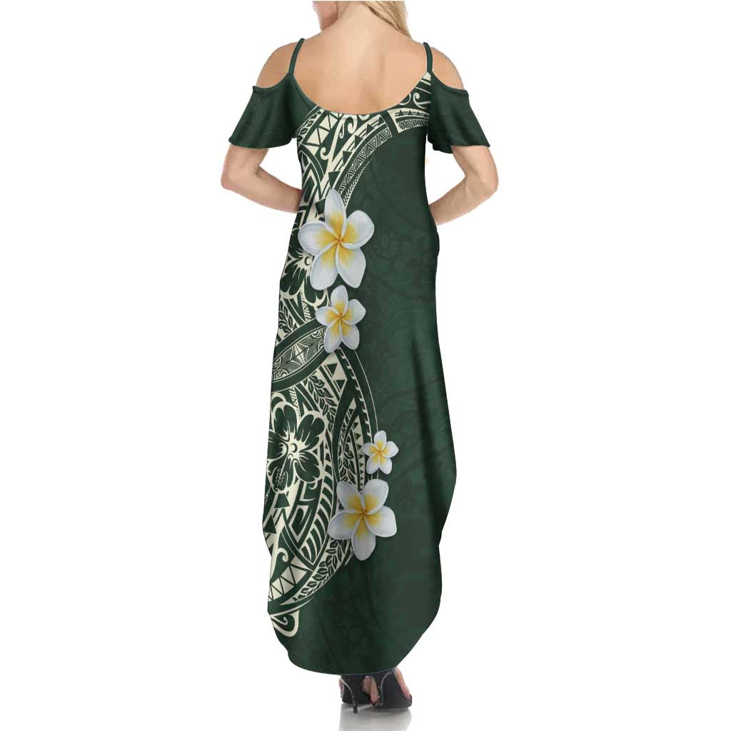 Plumeria Family Matching Summer Maxi Dress and Hawaiian Shirt Polynesian Tribal Frangipani Green