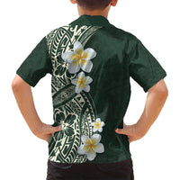 Plumeria Family Matching Tank Maxi Dress and Hawaiian Shirt Polynesian Tribal Frangipani Green
