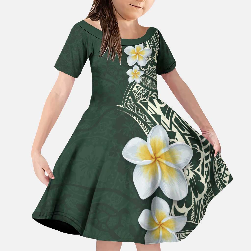 Plumeria Family Matching Tank Maxi Dress and Hawaiian Shirt Polynesian Tribal Frangipani Green