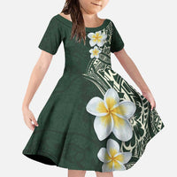 Plumeria Family Matching Tank Maxi Dress and Hawaiian Shirt Polynesian Tribal Frangipani Green
