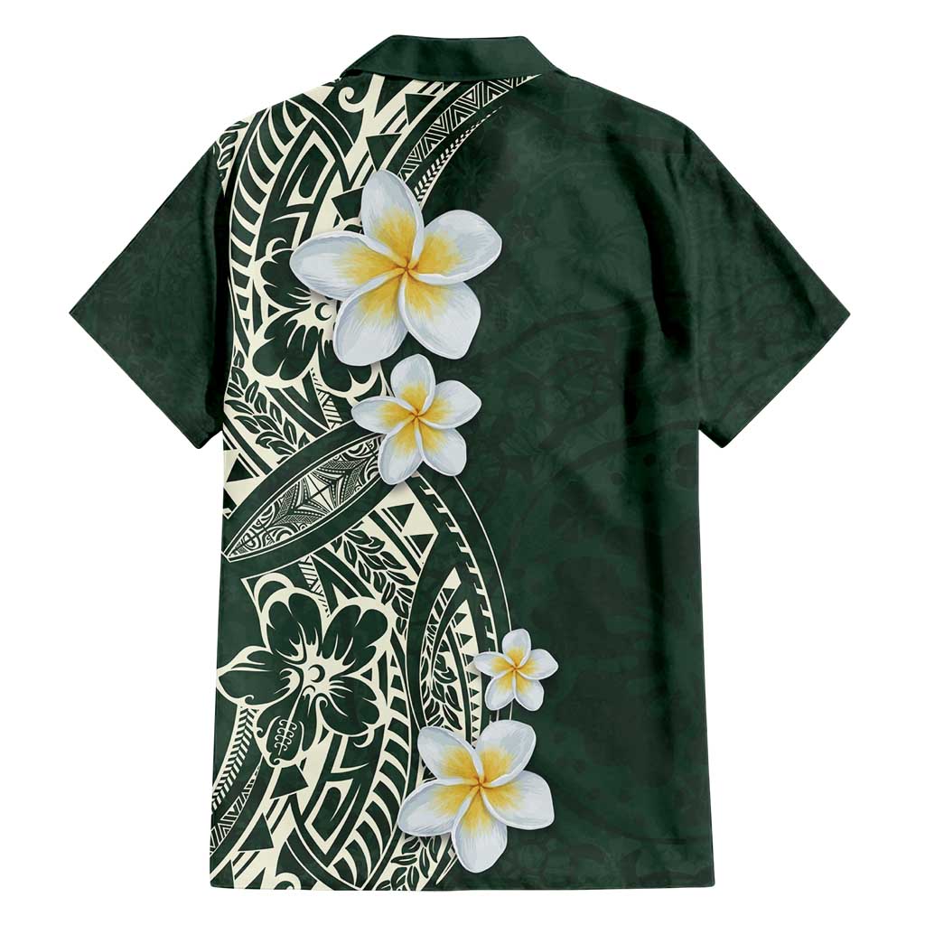 Plumeria Family Matching Tank Maxi Dress and Hawaiian Shirt Polynesian Tribal Frangipani Green