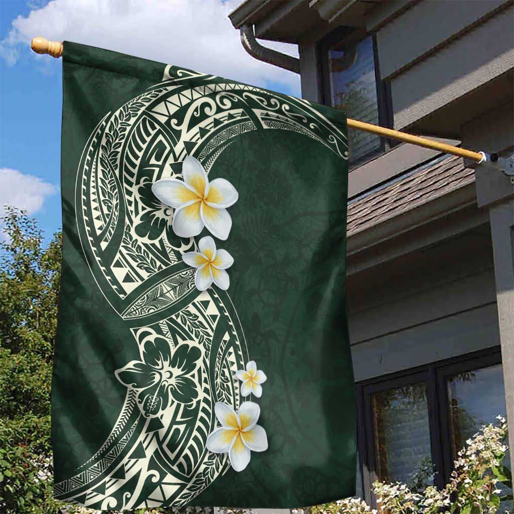 Plumeria Garden Flag Polynesian Tribal Frangipani Green LT03 - Polynesian Pride
