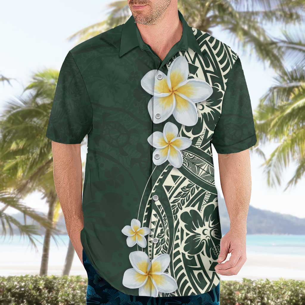 Plumeria Hawaiian Shirt Polynesian Tribal Frangipani Green LT03 - Polynesian Pride