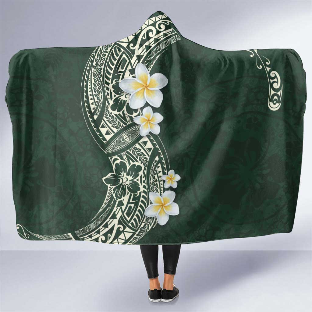 Plumeria Hooded Blanket Polynesian Tribal Frangipani Green LT03 One Size Green - Polynesian Pride